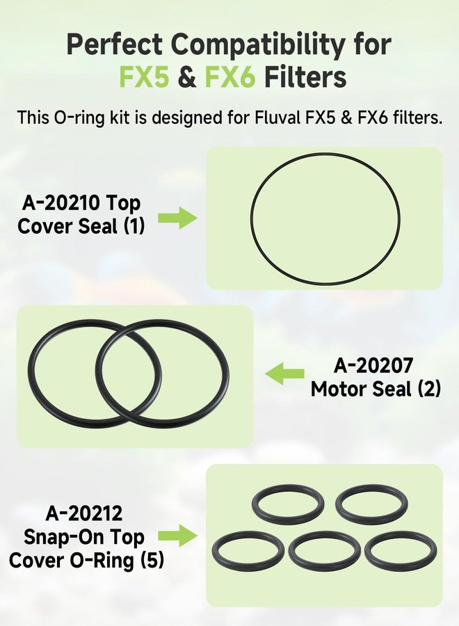 FixBear O Ring Seal Kit Compatible with Fluval FX6 FX5 Canister Aquarium Filter, Lid and Motor Seals, Includes A20210 ×1, A20207 ×2, A20212 ×5 - Image 2